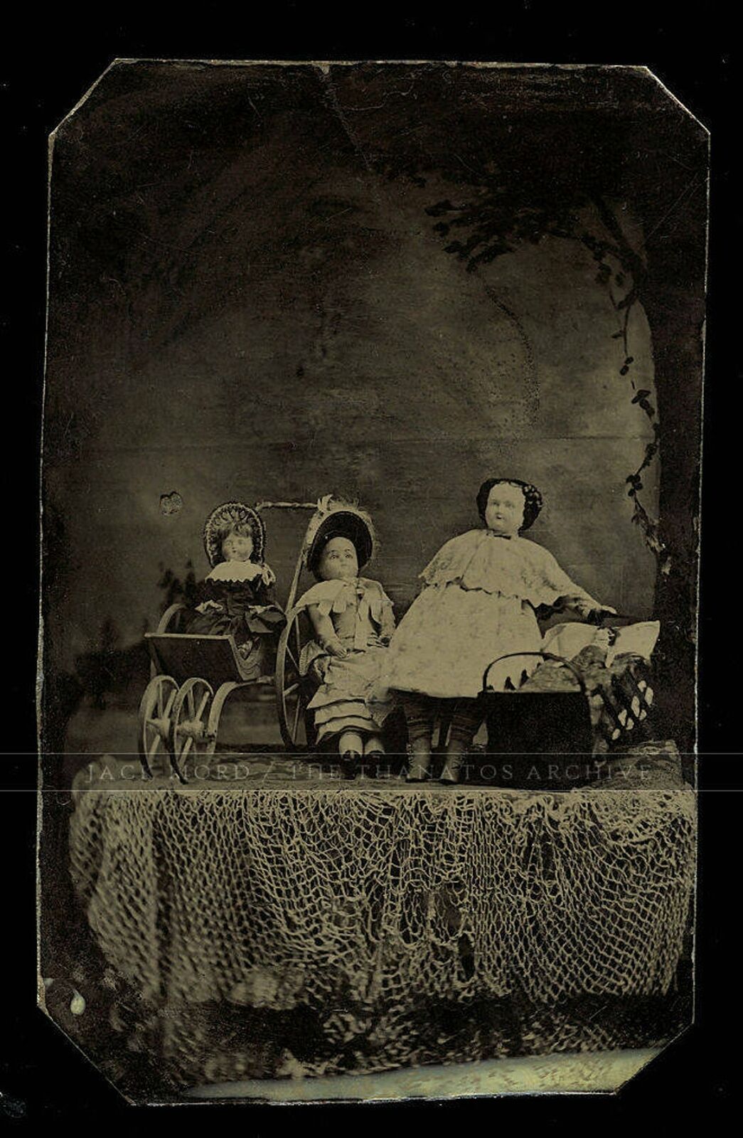 Antique Unusual Toy Dolls Display 1860s 1870s Rare Photo 1800s