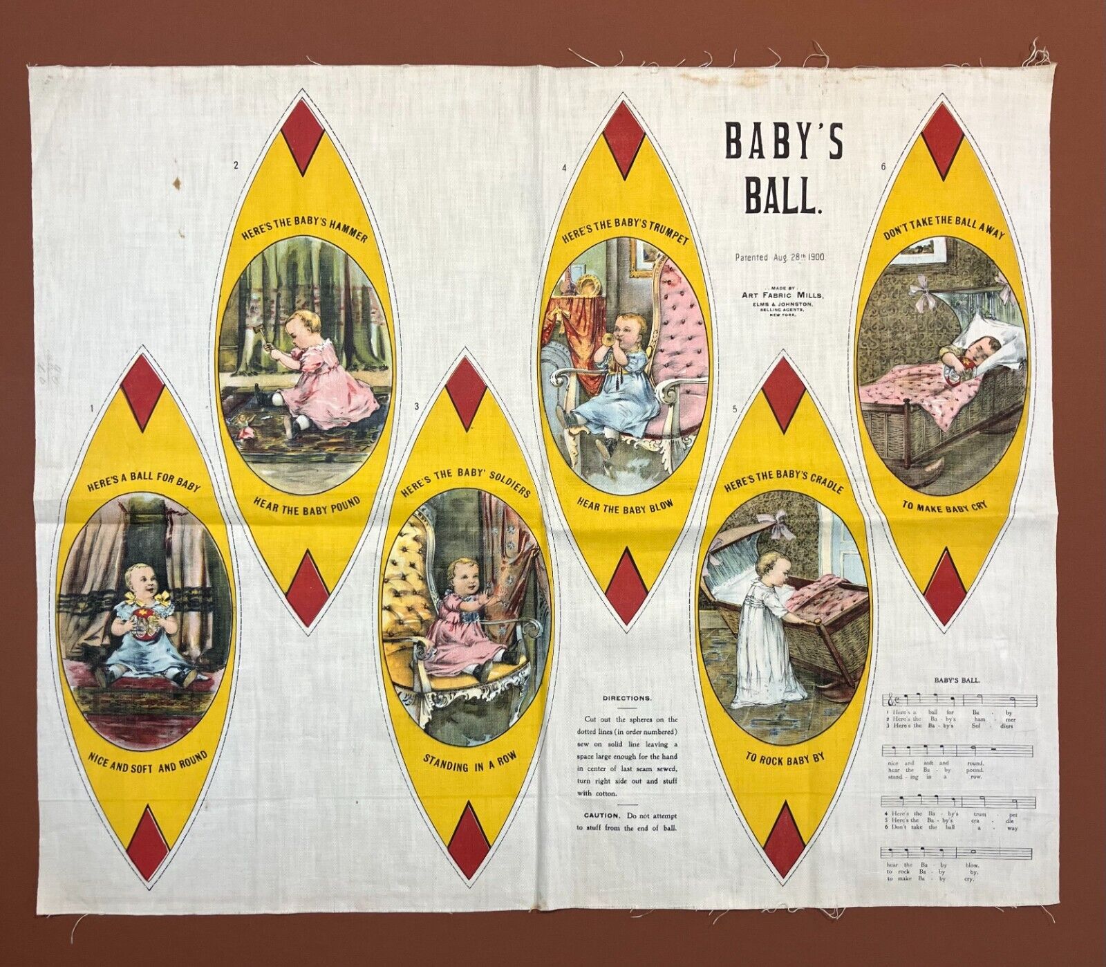 1900s Victorian Children’s Toy Baby’s Ball Art Fabric Mills Uncut Textile