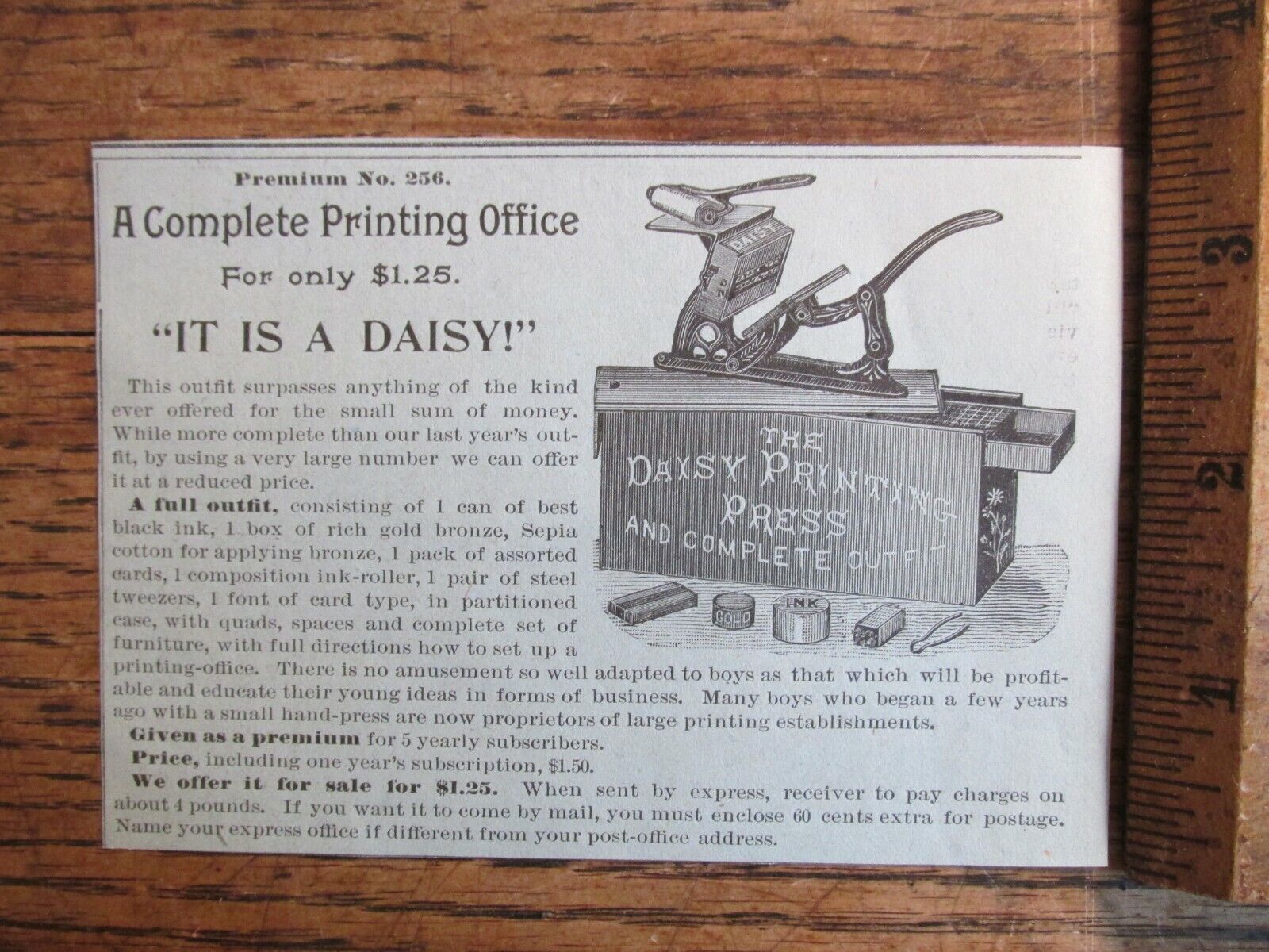 Antique Vintage Ephemera 1800s Print Ad for the Ornate Daisy Toy Printing Press