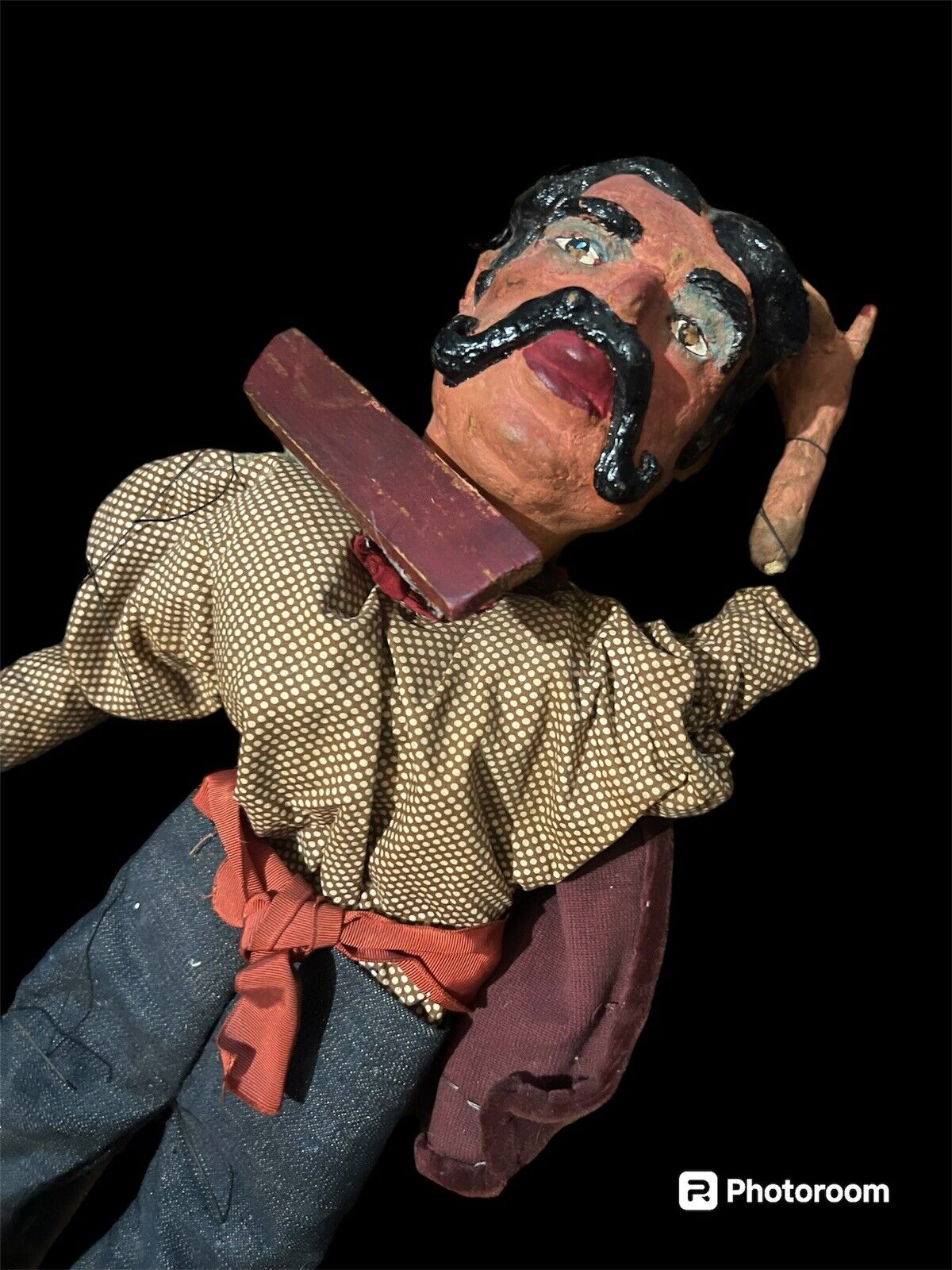 Antique Hand Puppet Carved Wood Marionette Handmade Early 1900s 17” Tall