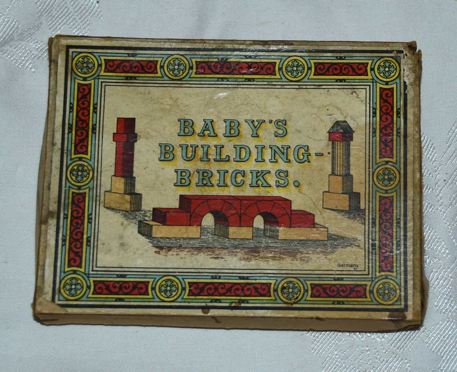 Early 1900s Antique German Wooden Baby’s Building Blocks Toy Set w/Original Box
