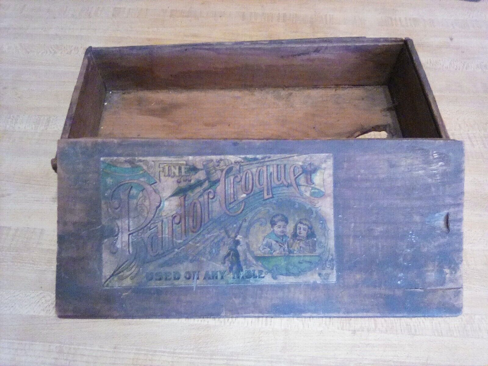 vintage parlor croquet wooden box 1800s fine co. table top box