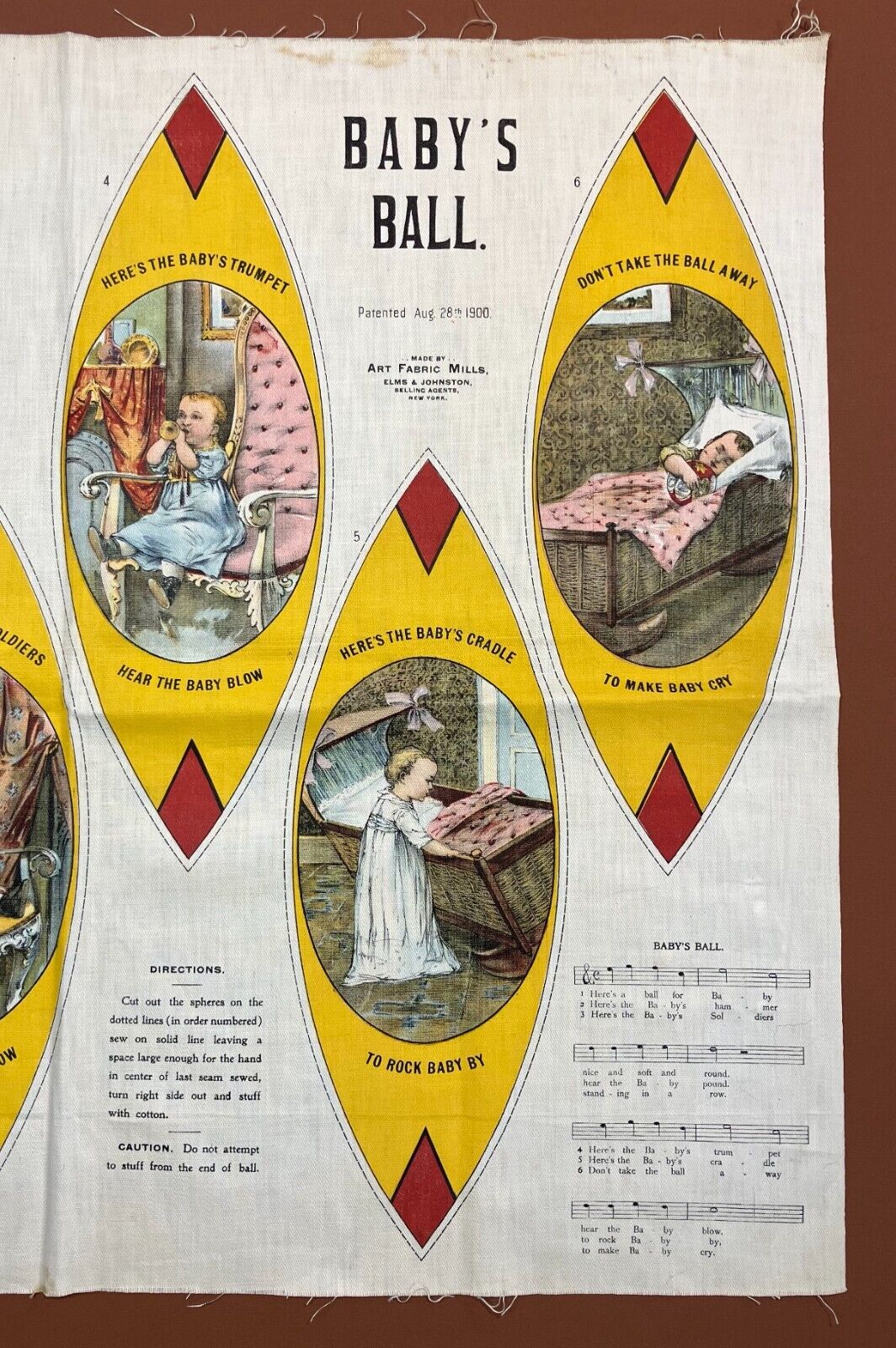 1900s Victorian Children’s Toy Baby’s Ball Art Fabric Mills Uncut Textile