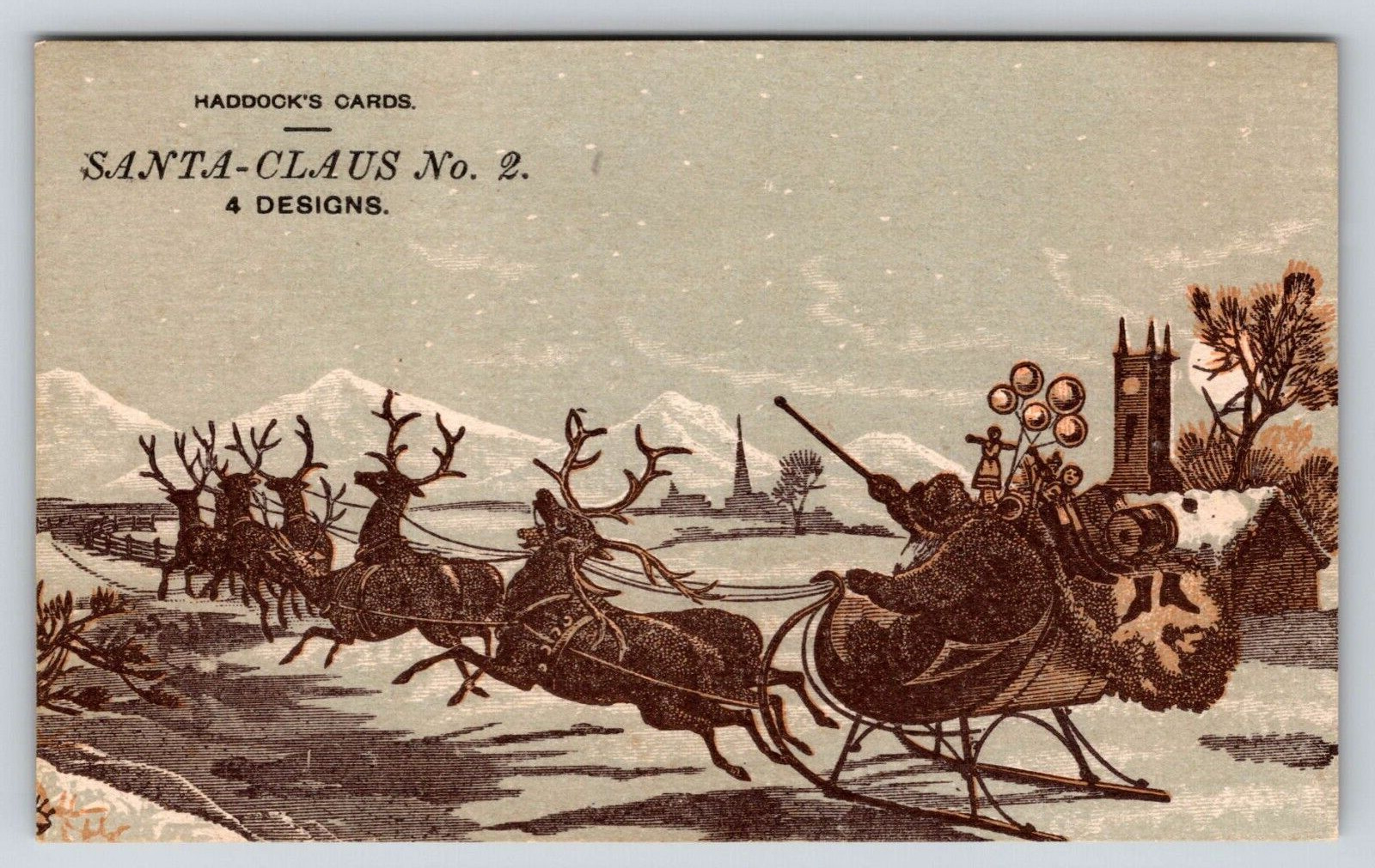 Santa Claus Victorian Trade Card Christmas 1800's Toys Reindeer Haddocks