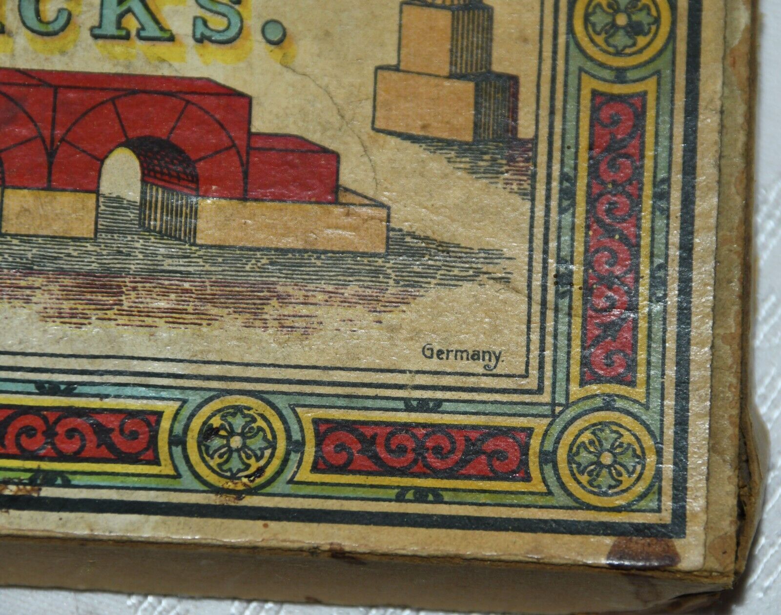 Early 1900s Antique German Wooden Baby’s Building Blocks Toy Set w/Original Box
