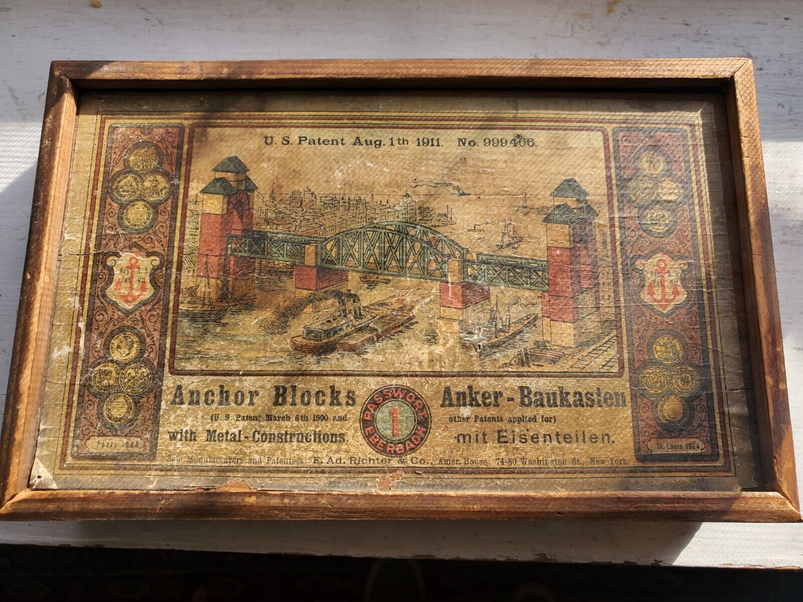 Antique 1900s Richter's Anchor Blocks of Stone 3 colors Made in Germany Toy Set