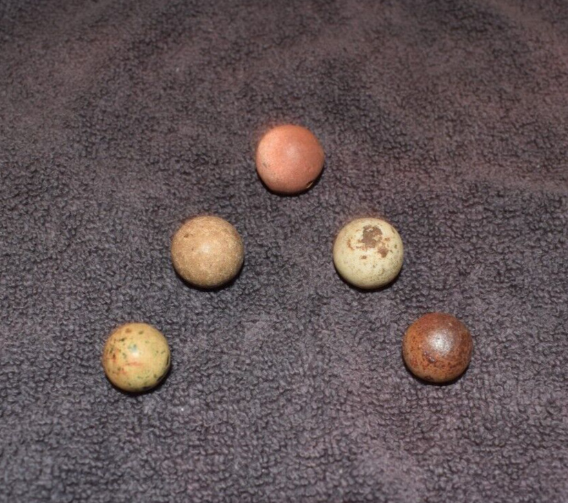 Antique 1800s Civil War era Clay Toy Marble Lot of 5 Size Range .687" to .812"
