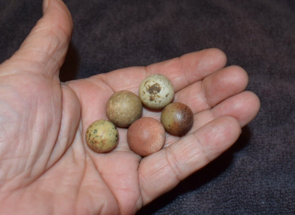 Antique 1800s Civil War era Clay Toy Marble Lot of 5 Size Range .687" to .812"