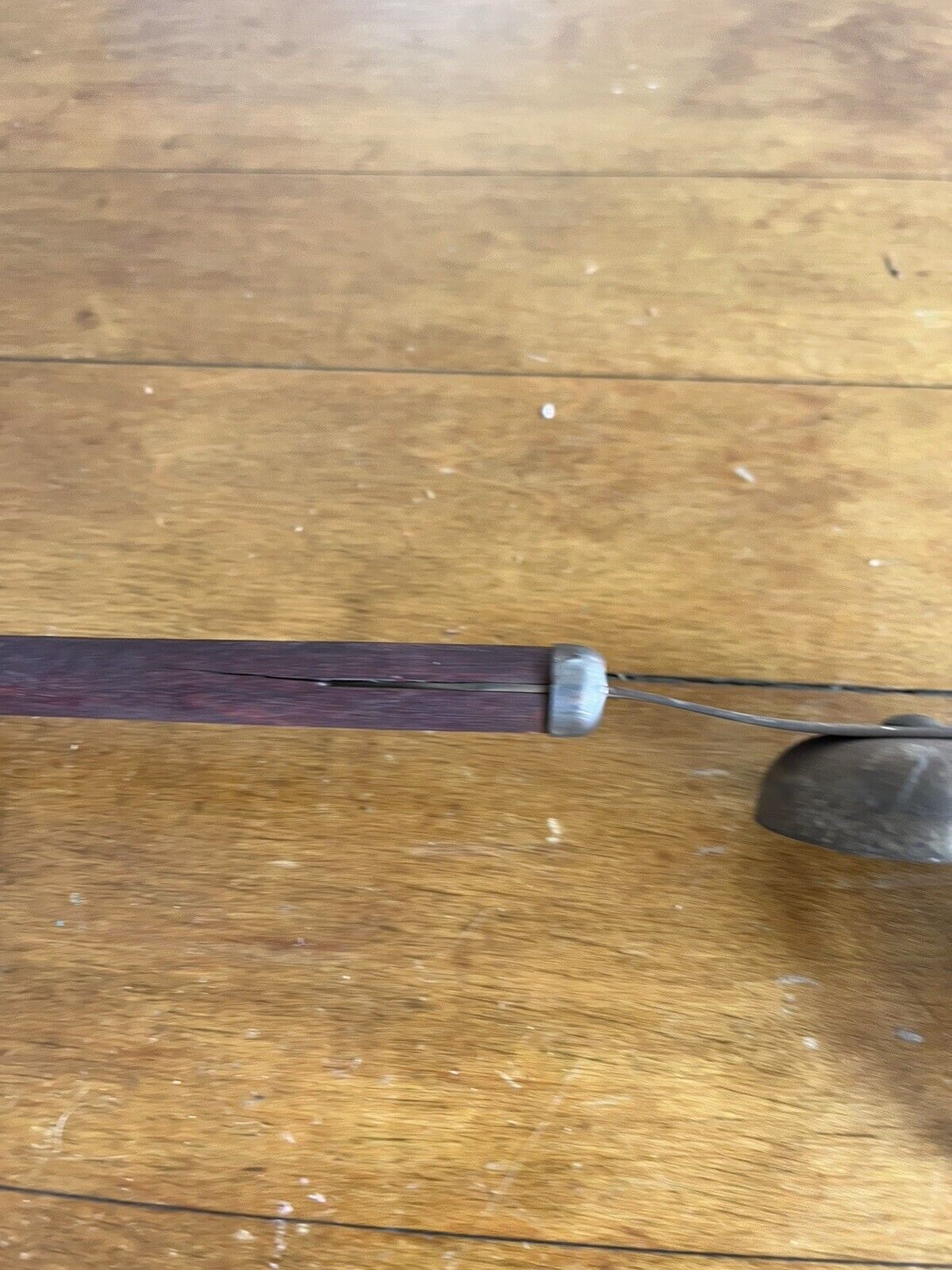 ANTIQUE EARLY 1900's CHILD'S PUSH METAL BELL TOY WOODEN HANDLE - WORKS