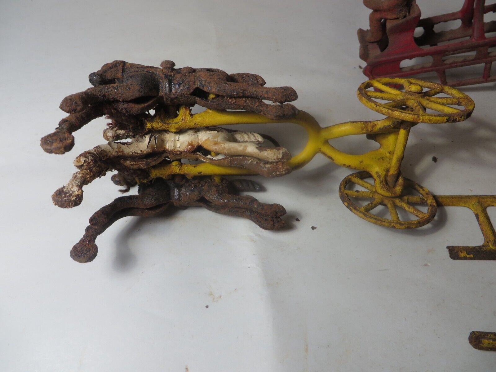LATE 1800'S CAST IRON FIRE LADDER HORSE DRAWN WAGON TOY 12" LONG