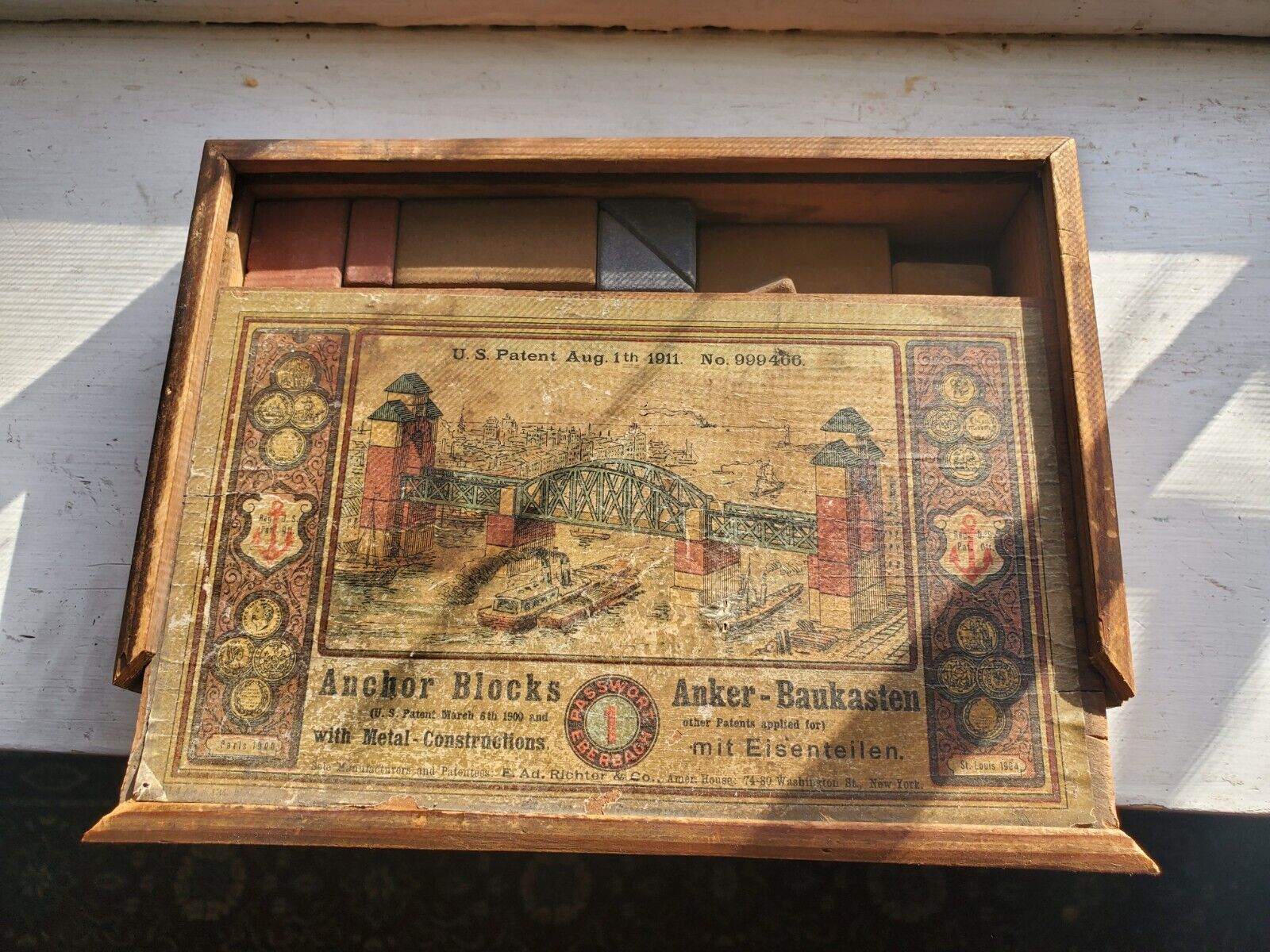 Antique 1900s Richter's Anchor Blocks of Stone 3 colors Made in Germany Toy Set