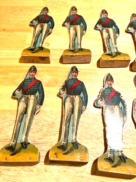 SET OF 16 LATE 1800S EARLY 1900S CARDBOARD SOLDIERS MOSTLY BRITISH IN NATURE WOO