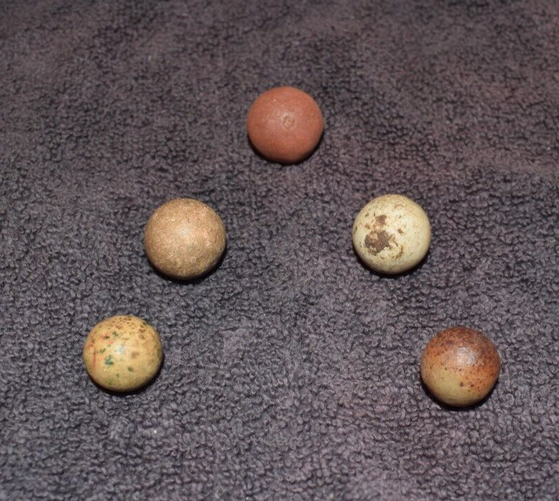 Antique 1800s Civil War era Clay Toy Marble Lot of 5 Size Range .687" to .812"