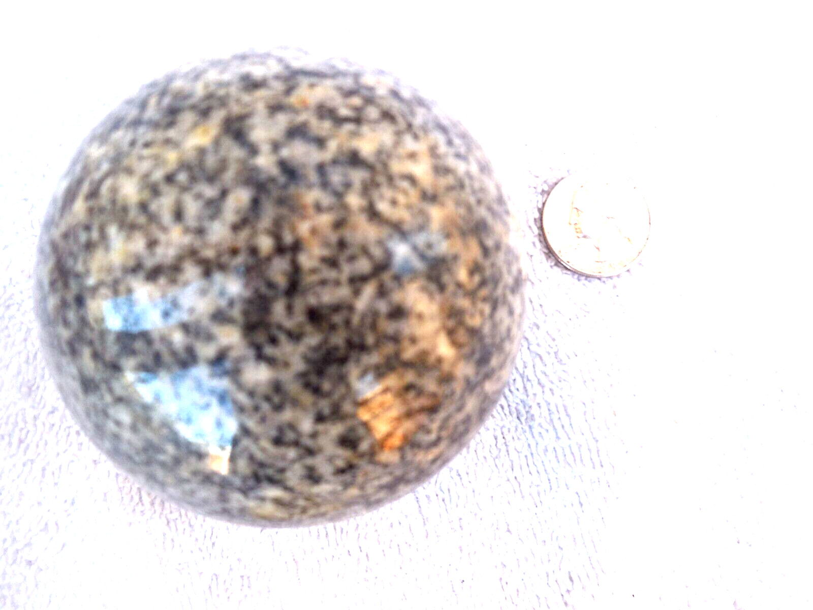 Antique giant granite marble carpet ball toy for child from Maine quarry 1800's