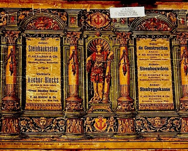 Antique 1800s German Richters Anchor Box Stone Building Set W Original Pamphlet