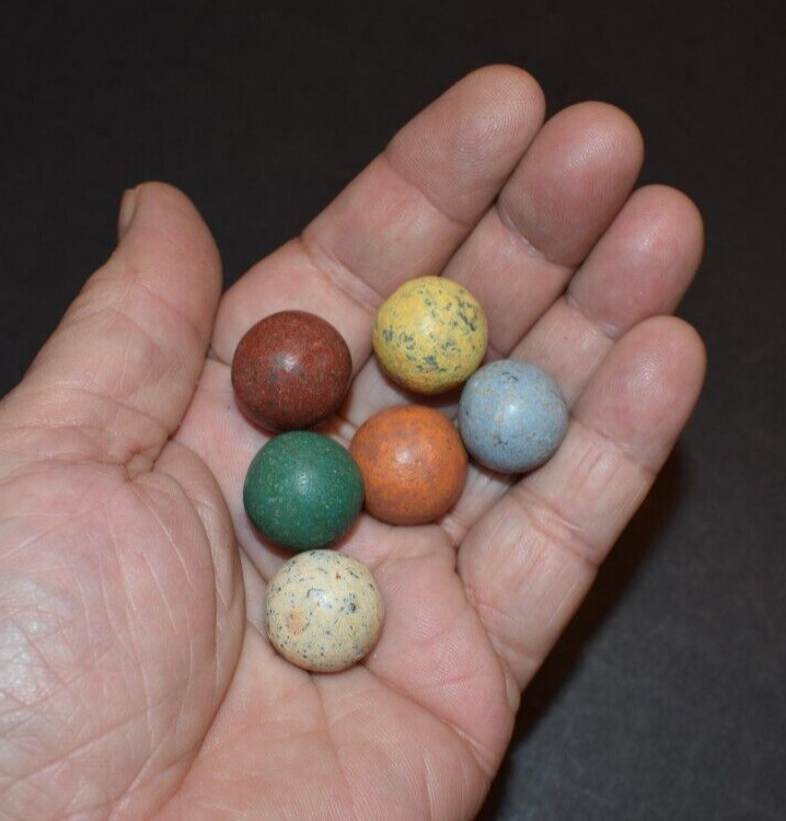 Antique 1800s Civil War era Clay Toy Marble Lot of 6 Shooter Size .750"=3/4"