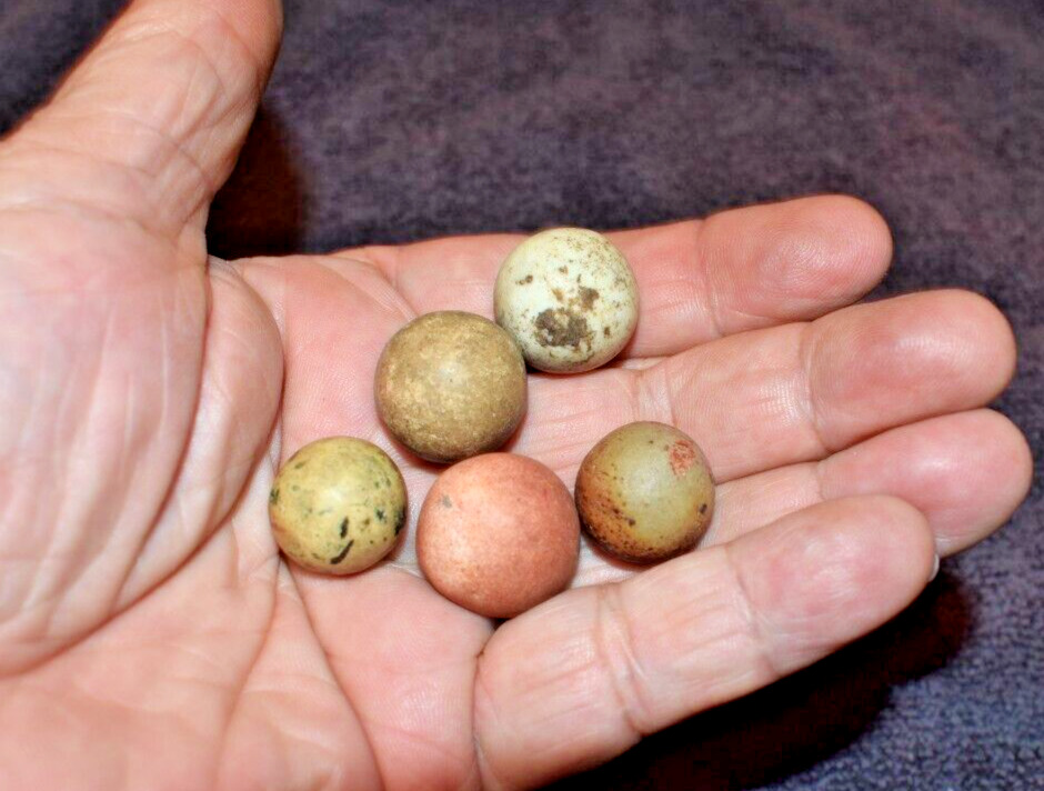 Antique 1800s Civil War era Clay Toy Marble Lot of 5 Size Range .687" to .812"