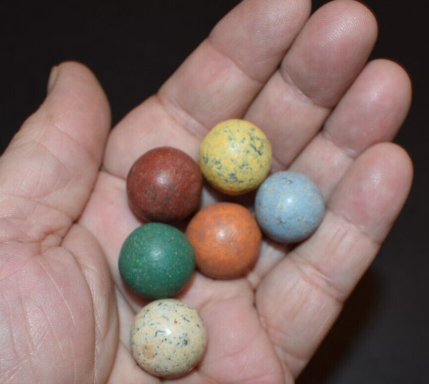 Antique 1800s Civil War era Clay Toy Marble Lot of 6 Shooter Size .750"=3/4"