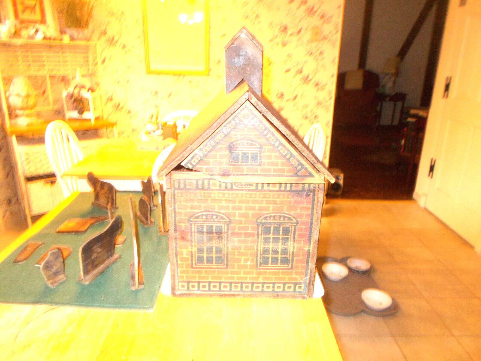 LATE 1800S EARLY 1900S CONVERSE RED ROBIN FARM SET WITH ANIMALS AND STEEPLE