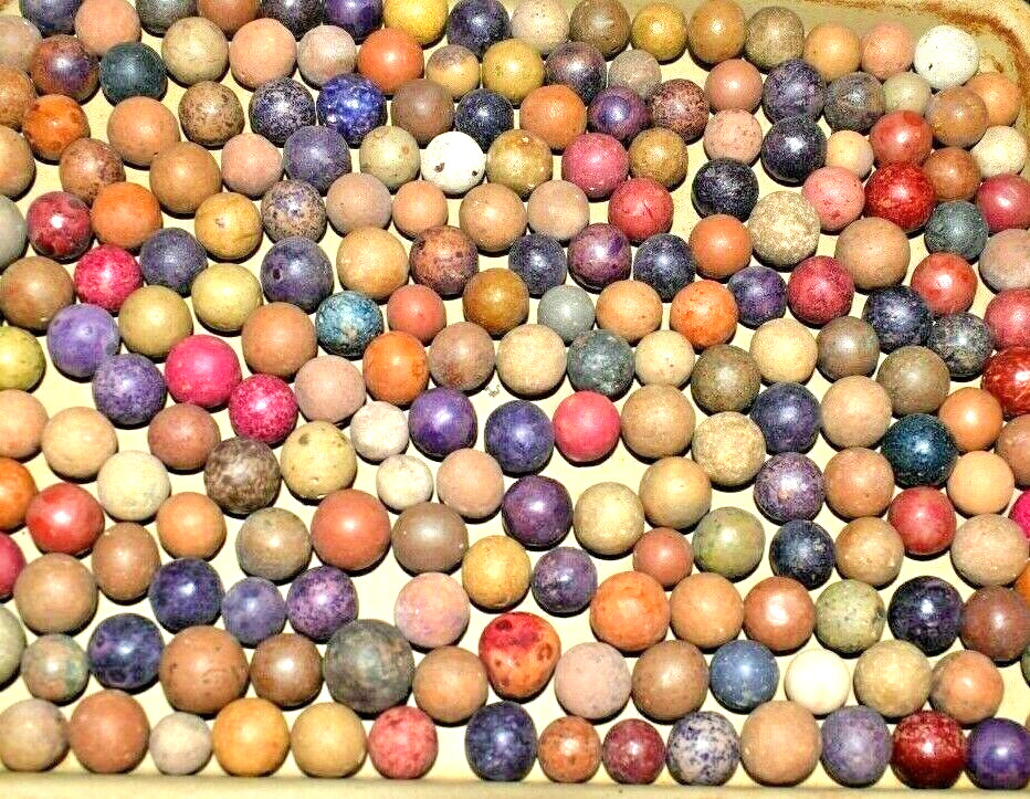 1800s Civil War era Colored Dye's Clay Marbles Lot of 12 Size .500" = 1/2" + .