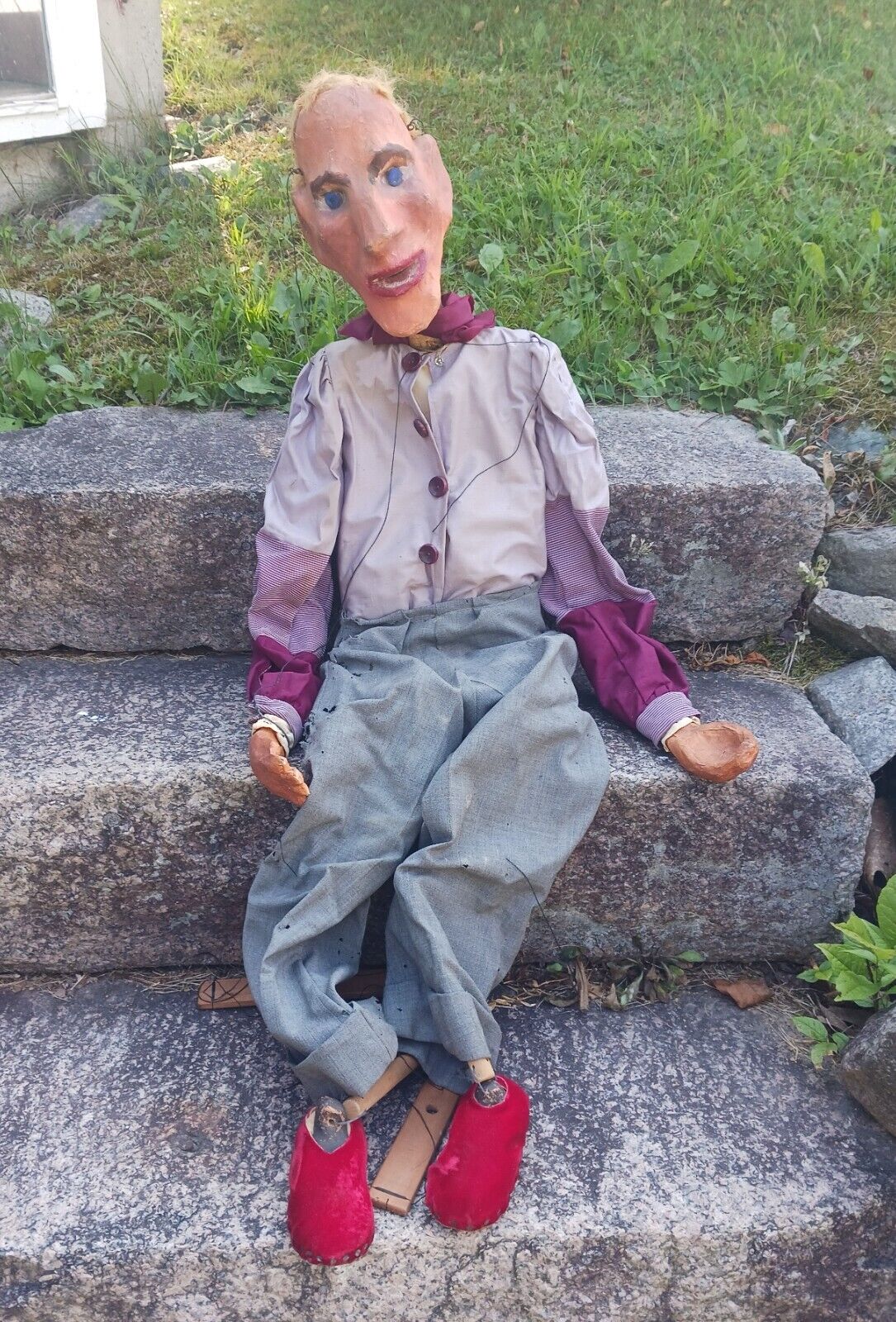 Large Antique Folk Art Paper Papier Mache Marionette 42" Puppet