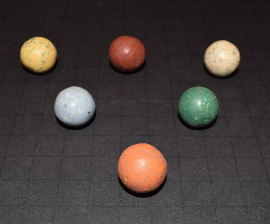 Antique 1800s Civil War era Clay Toy Marble Lot of 6 Shooter Size .750"=3/4"