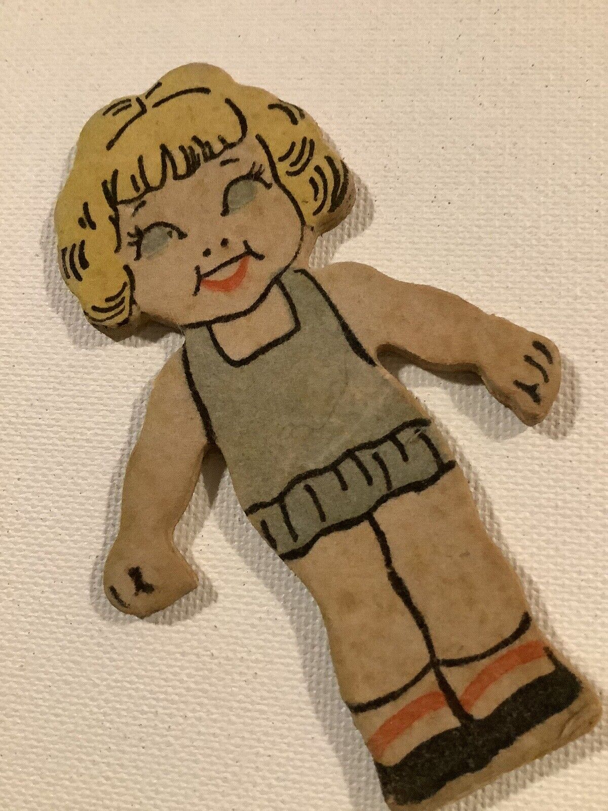 ANTIQUE 1900’s MINIATURE Girl Doll, Wood, Stand Up, In Undergarments, Shoes