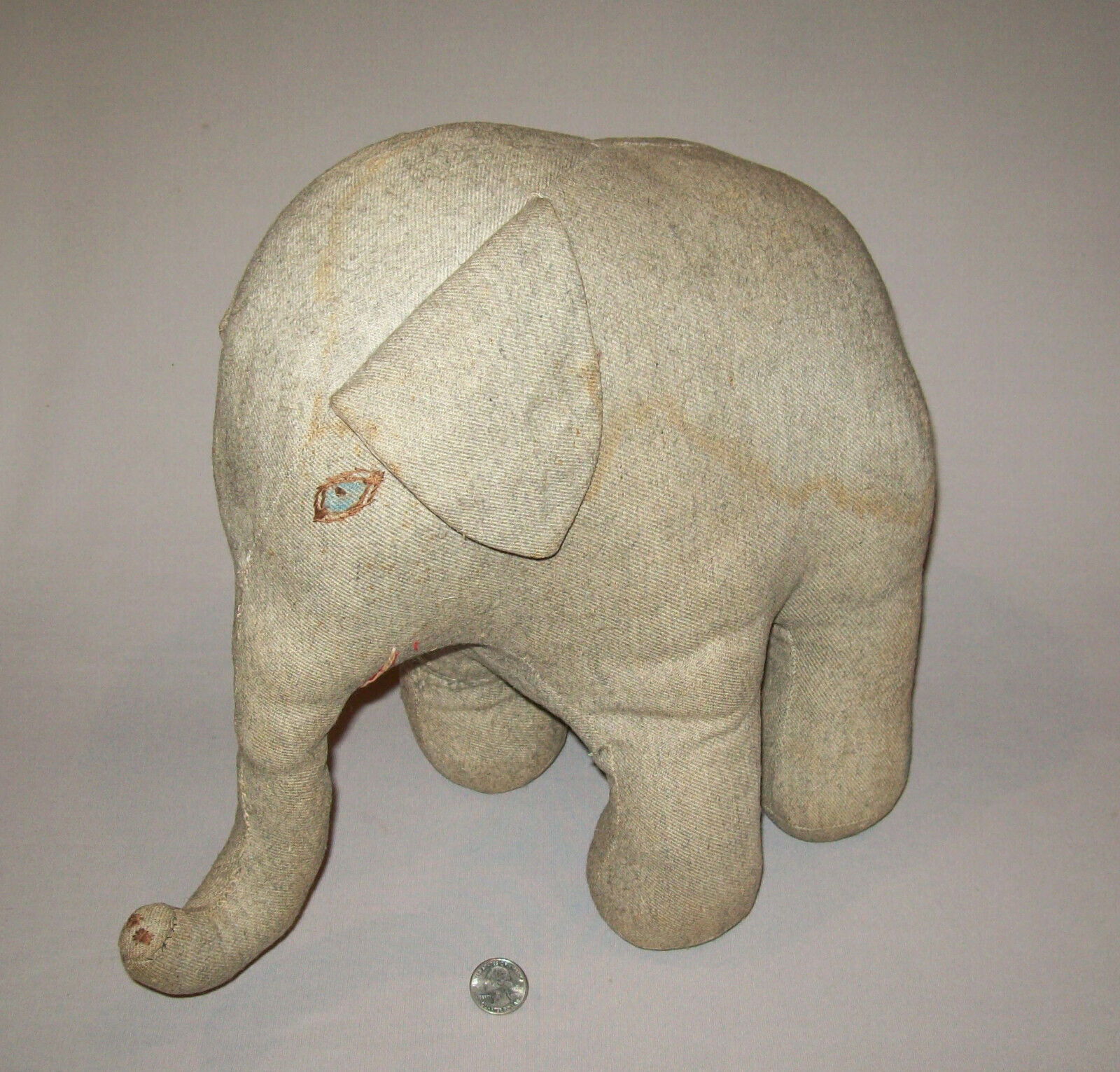 Antique Vtg 19th C 1800s Large Folk Art Stuffed Elephant Child Toy Amish AAFA