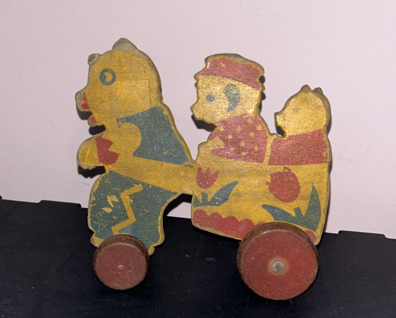 Vintage 1800s - Early 1900s Wooden Toy Bears Wagon RARE! USA