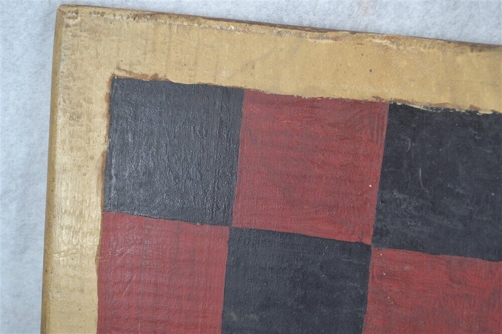 19th c antique game board checkers chess painted 19x19 black red white folding