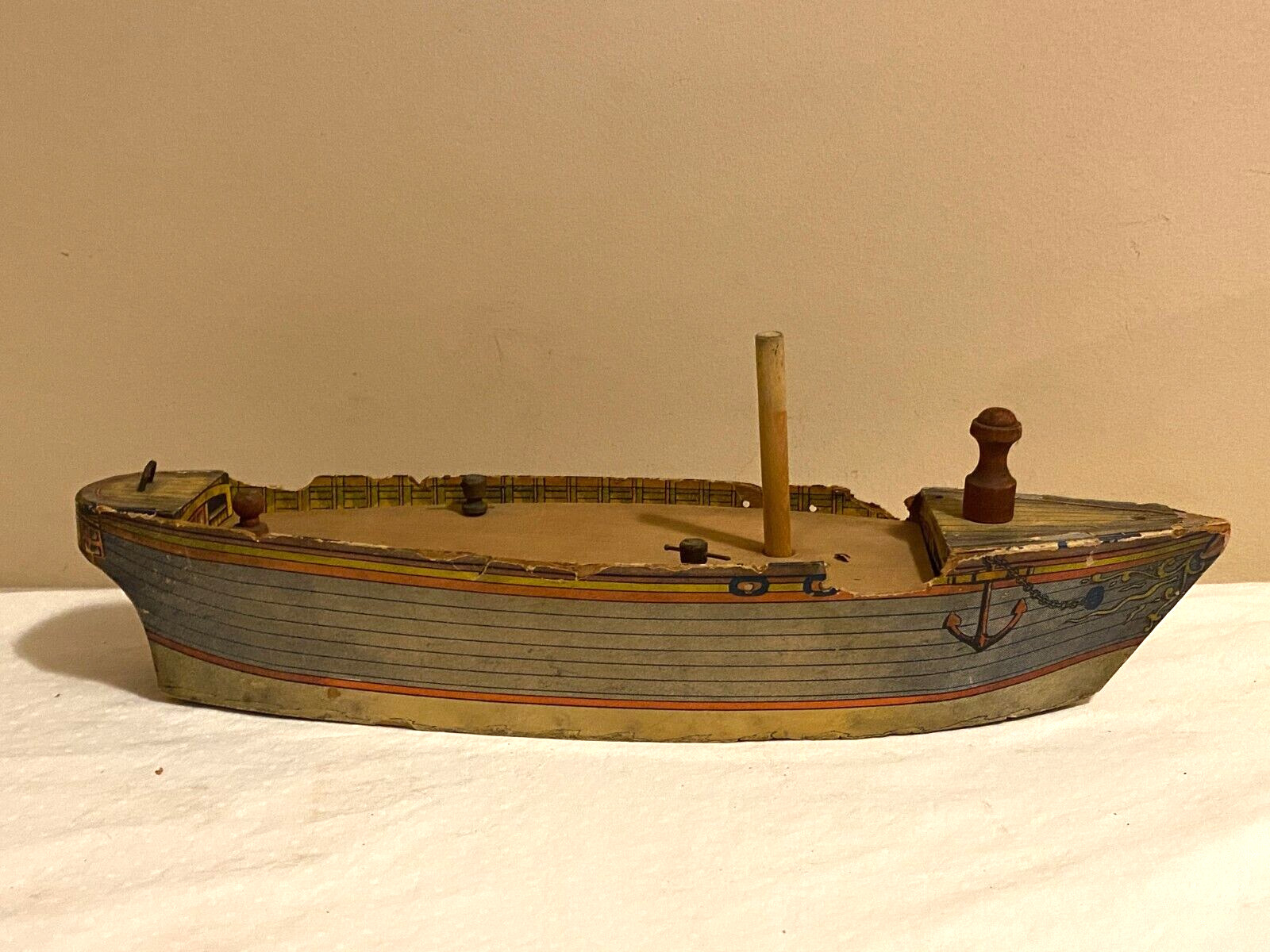 Bliss or Reed Antique 1800's Wooden Toy Boat Vintage Toy ag-67