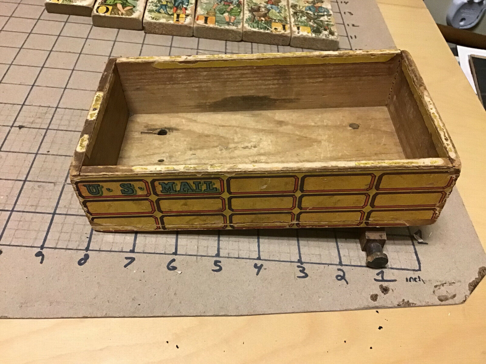 Original US MAIL 1800's Wooden Wagon back; w paper litho sides, no surprises