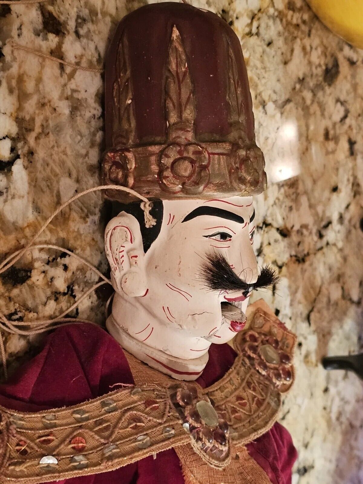 Antique Puppet Indonesia Wooded- On Strings- Hand Carved Hand Painted- C.1800s 