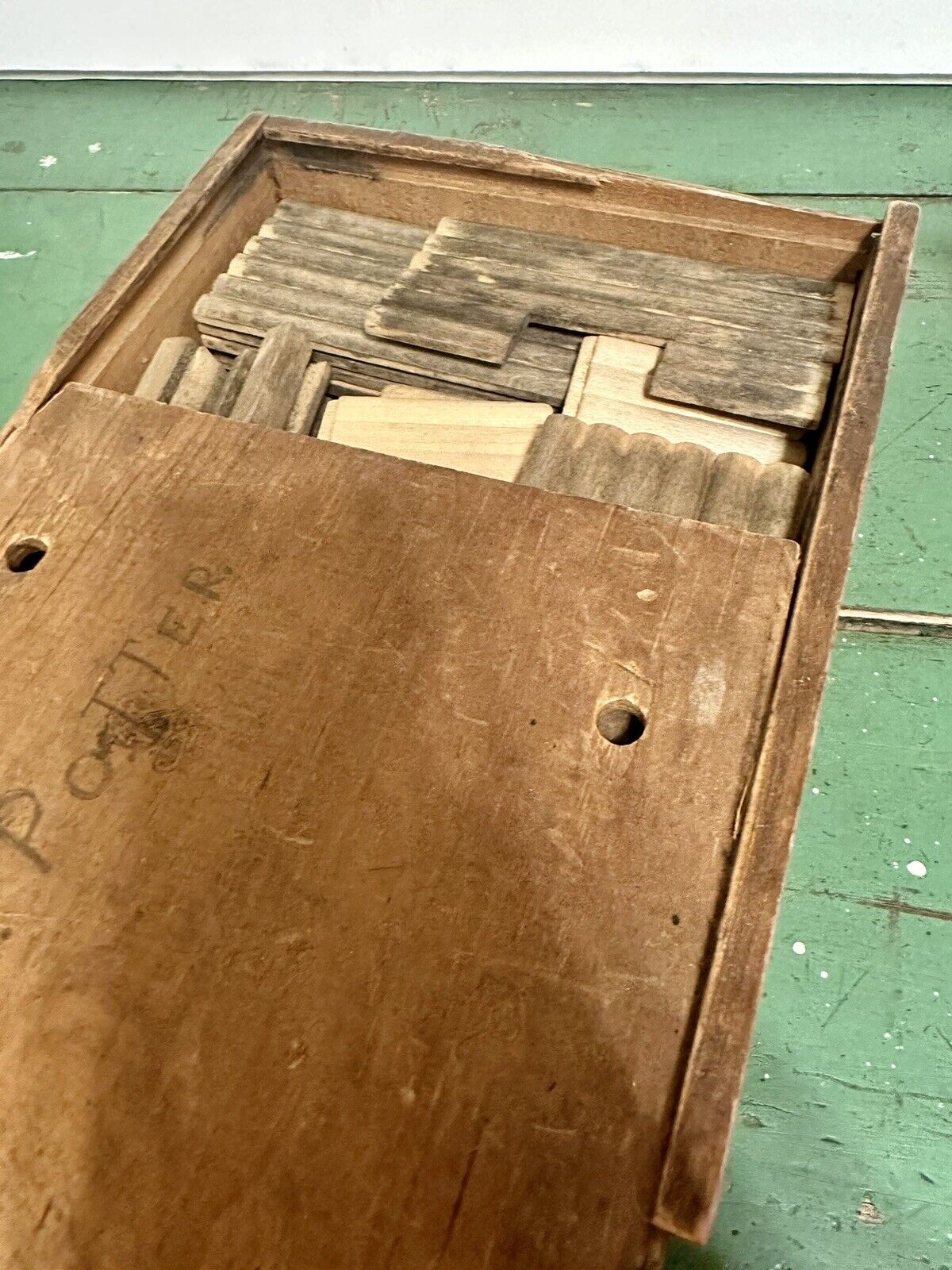 Antique 19th Century wood building Toy Architectural blocks set In Box