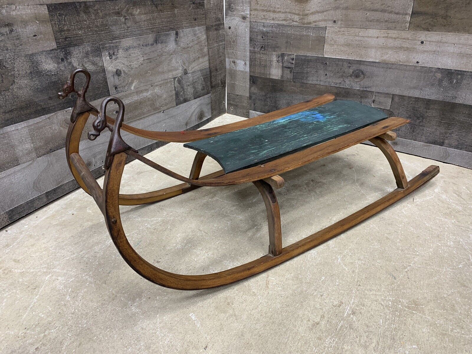 Antique 19th Century Bentwood Sled Child's Wood & Iron Hardware Runners Display