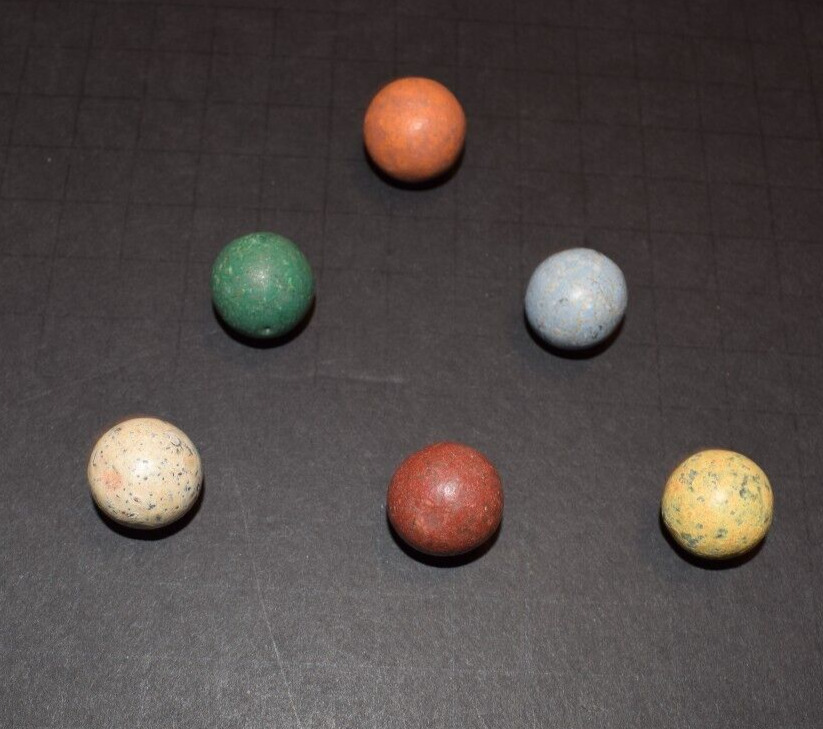 Antique 1800s Civil War era Clay Toy Marble Lot of 6 Shooter Size .750"=3/4"