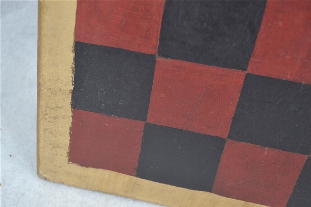 19th c antique game board checkers chess painted 19x19 black red white folding