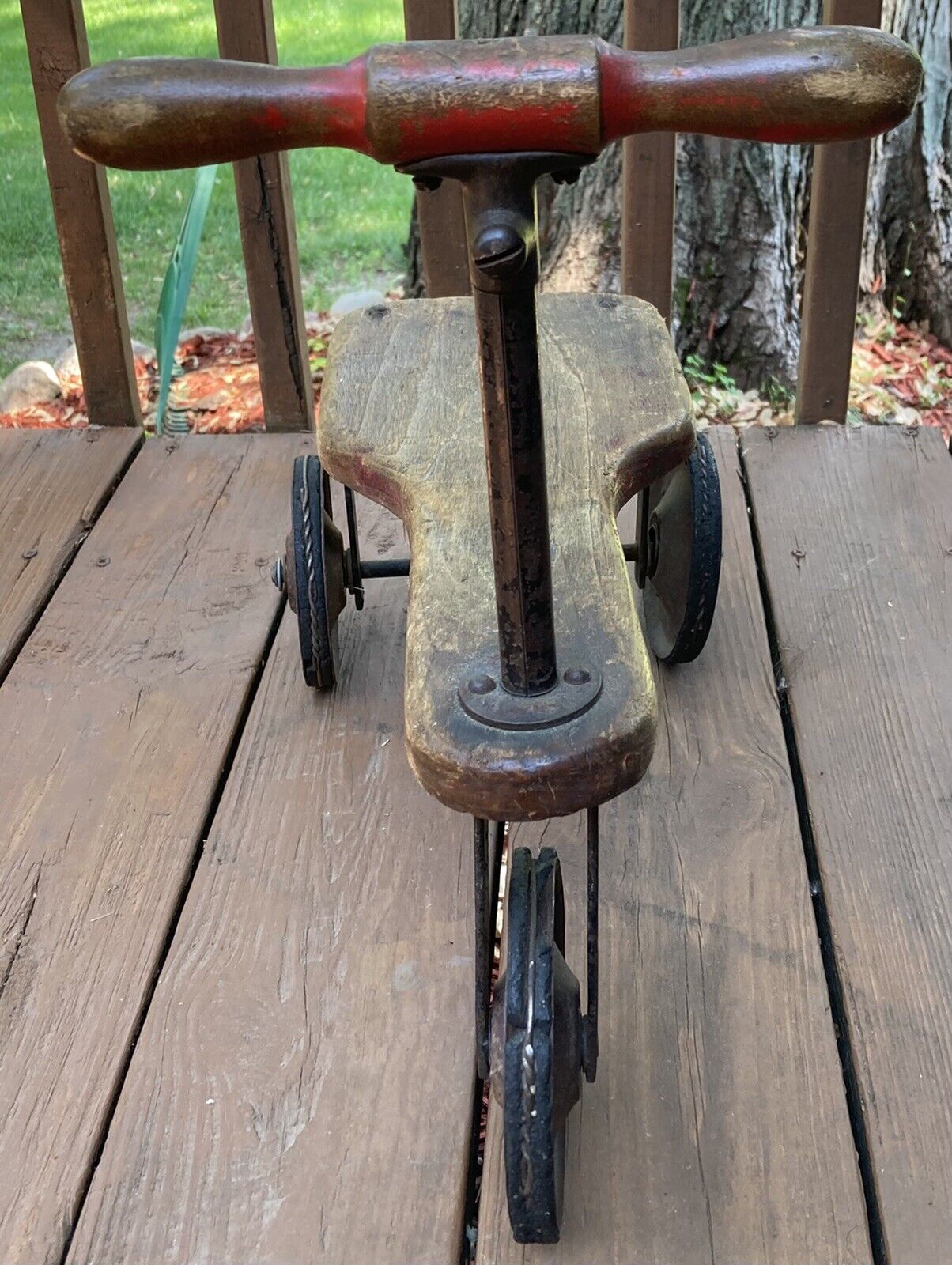 Antique 1900's No. 19 Kiddie Metal & Wood Scooter Toy Tricycle