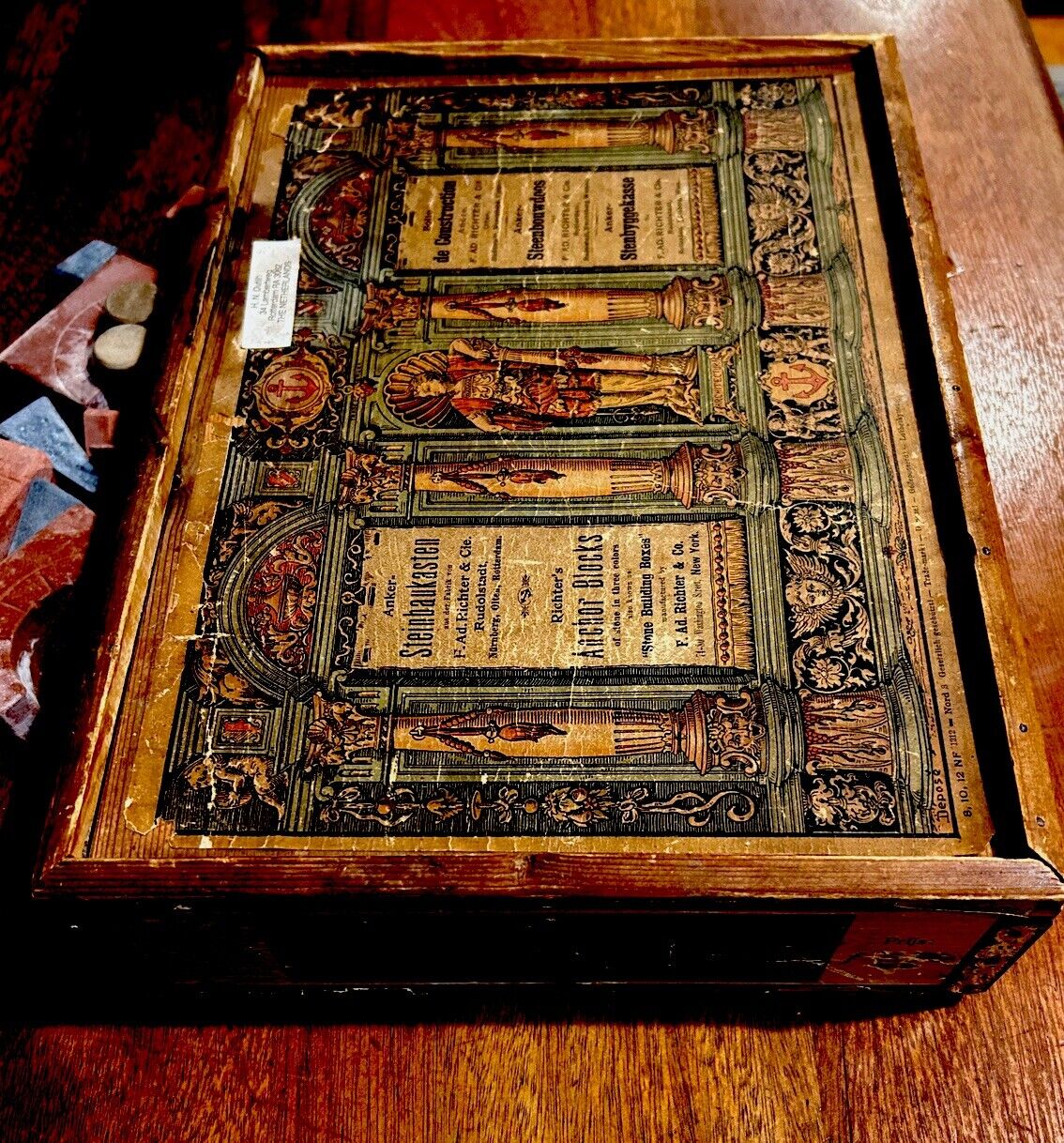 Antique 1800s German Richters Anchor Box Stone Building Set W Original Pamphlet