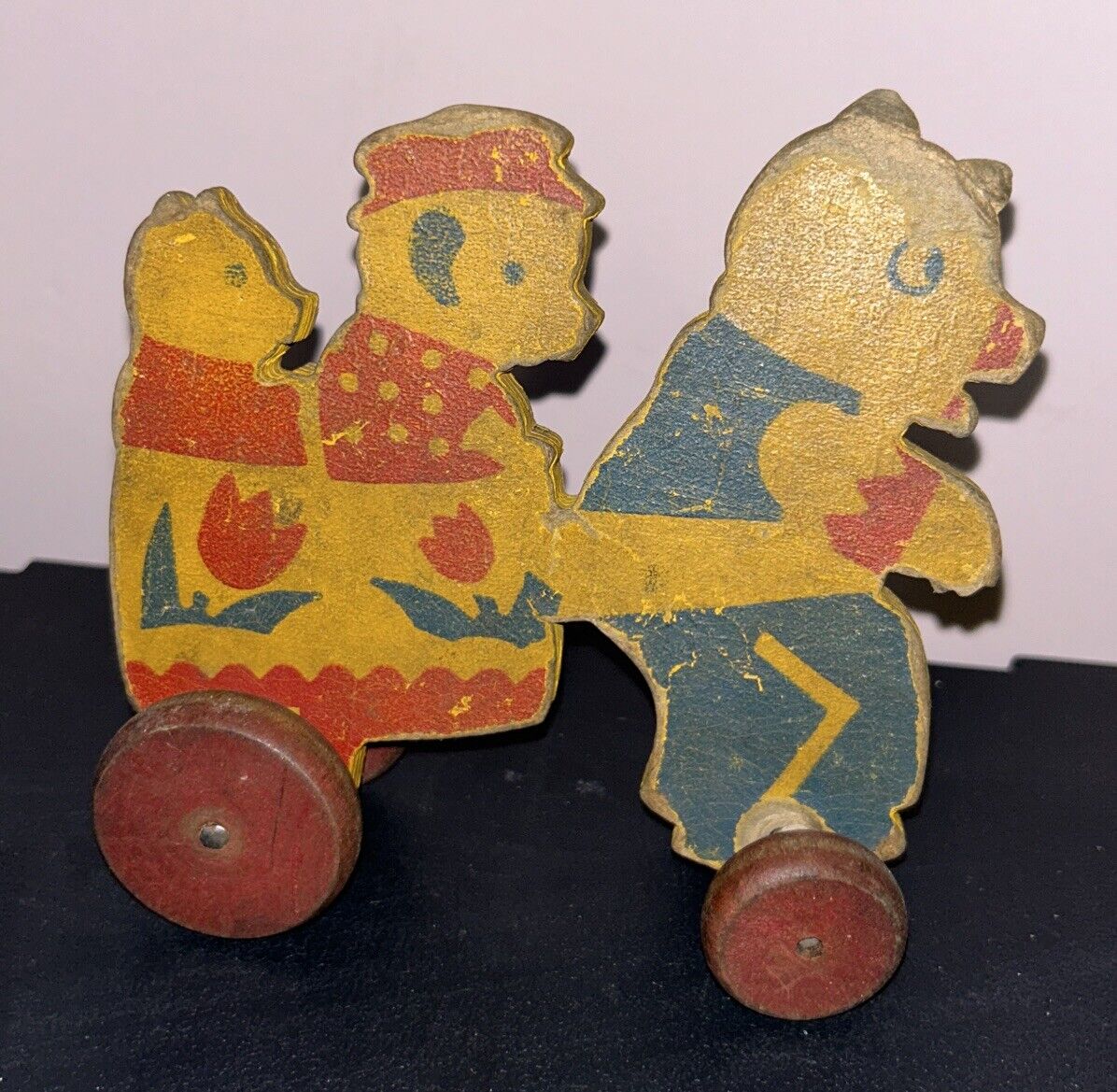 Vintage 1800s - Early 1900s Wooden Toy Bears Wagon RARE! USA
