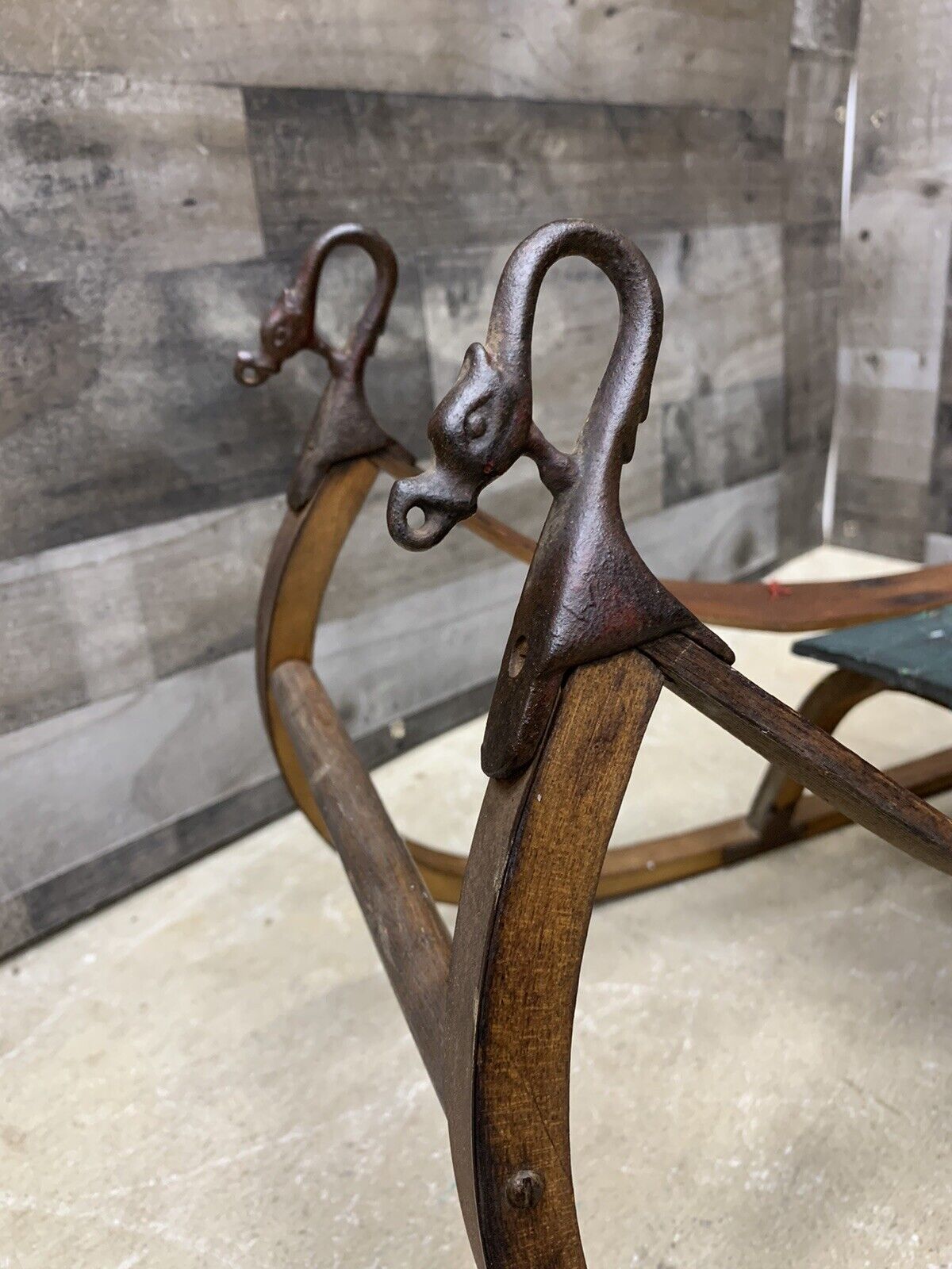 Antique 19th Century Bentwood Sled Child's Wood & Iron Hardware Runners Display