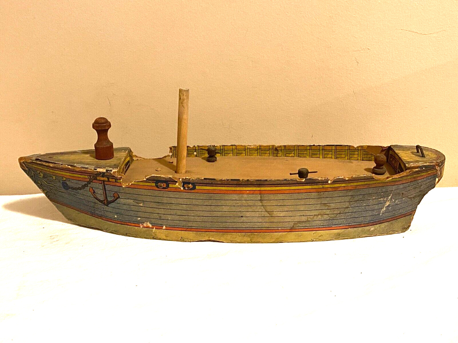 Bliss or Reed Antique 1800's Wooden Toy Boat Vintage Toy ag-67
