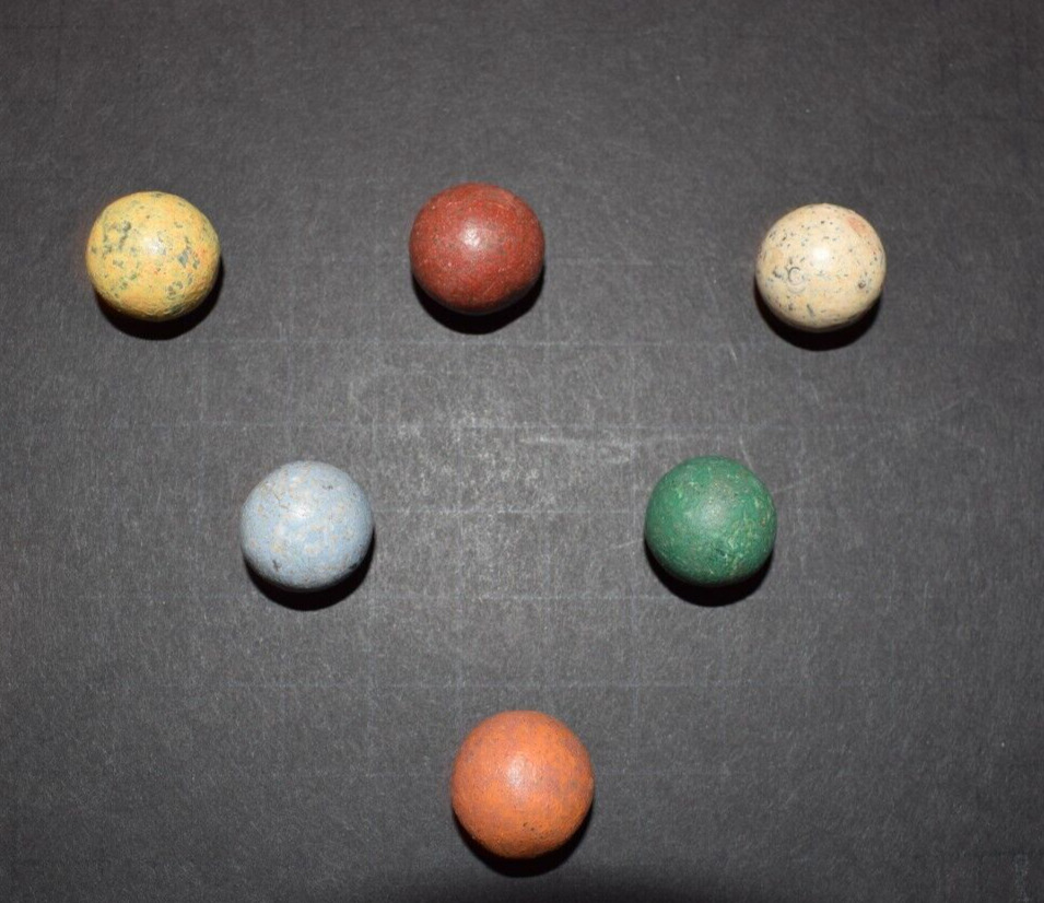 Antique 1800s Civil War era Clay Toy Marble Lot of 6 Shooter Size .750"=3/4"