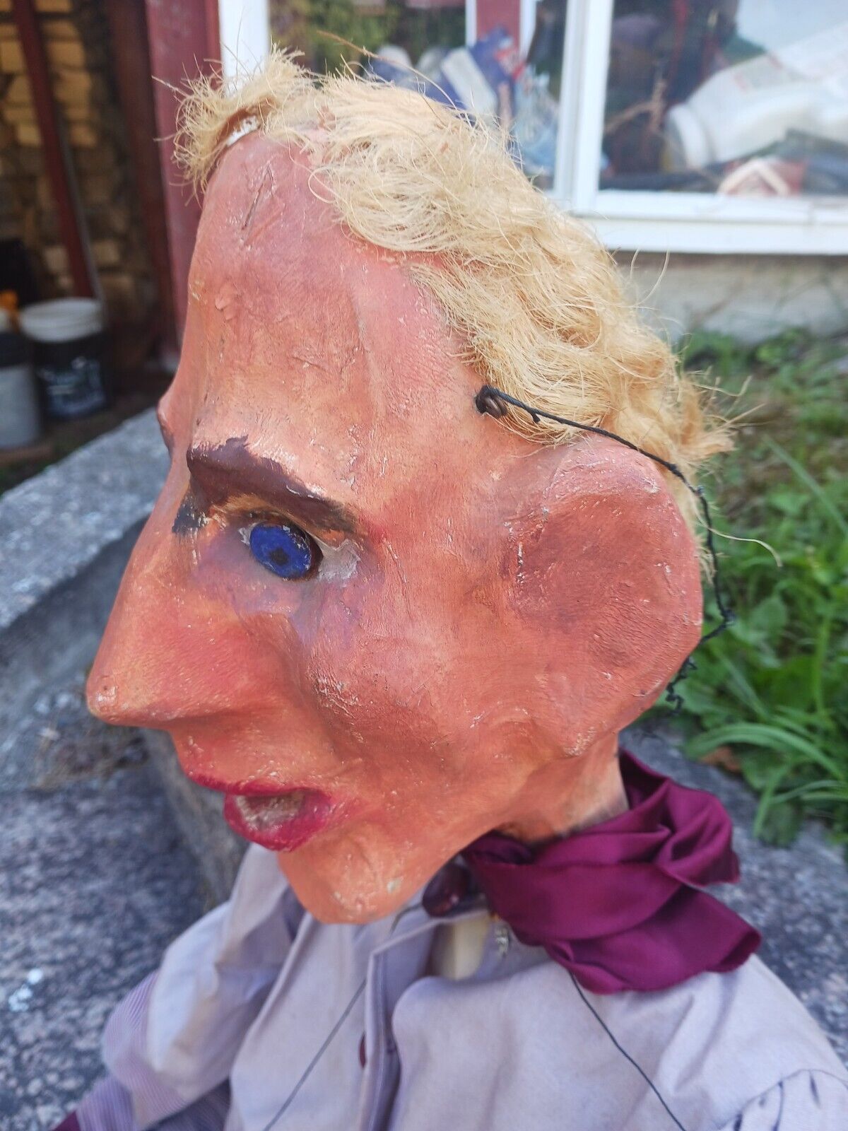 Large Antique Folk Art Paper Papier Mache Marionette 42" Puppet