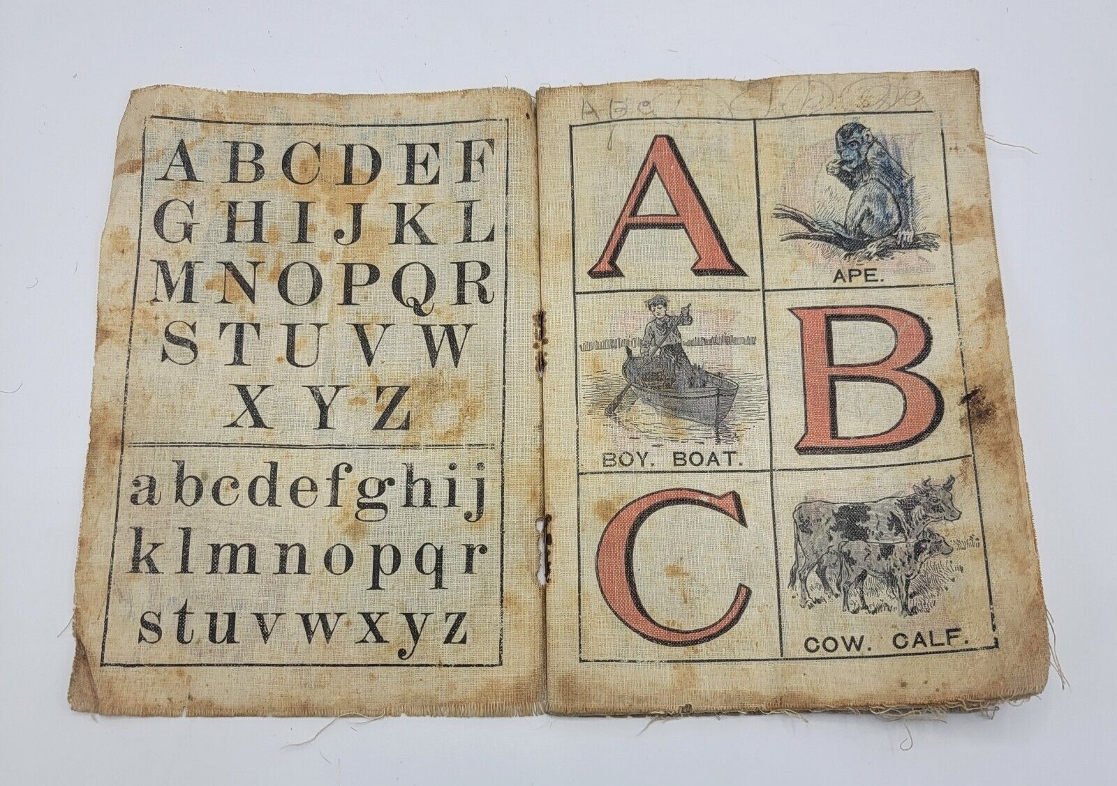 1800s Child's Cloth Babys Own ABC With Unique Period Subjects