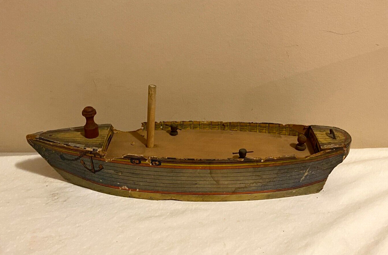 Bliss or Reed Antique 1800's Wooden Toy Boat Vintage Toy ag-67