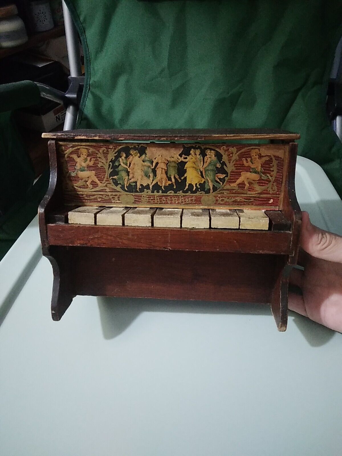 Antique Toy Piano Schoenhut 1800's Cherubs Ladies 7 Keys Works