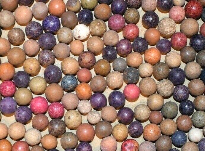 1800s Civil War era Colored Dye's Clay Marbles Lot of 12 Size .500" = 1/2" + .