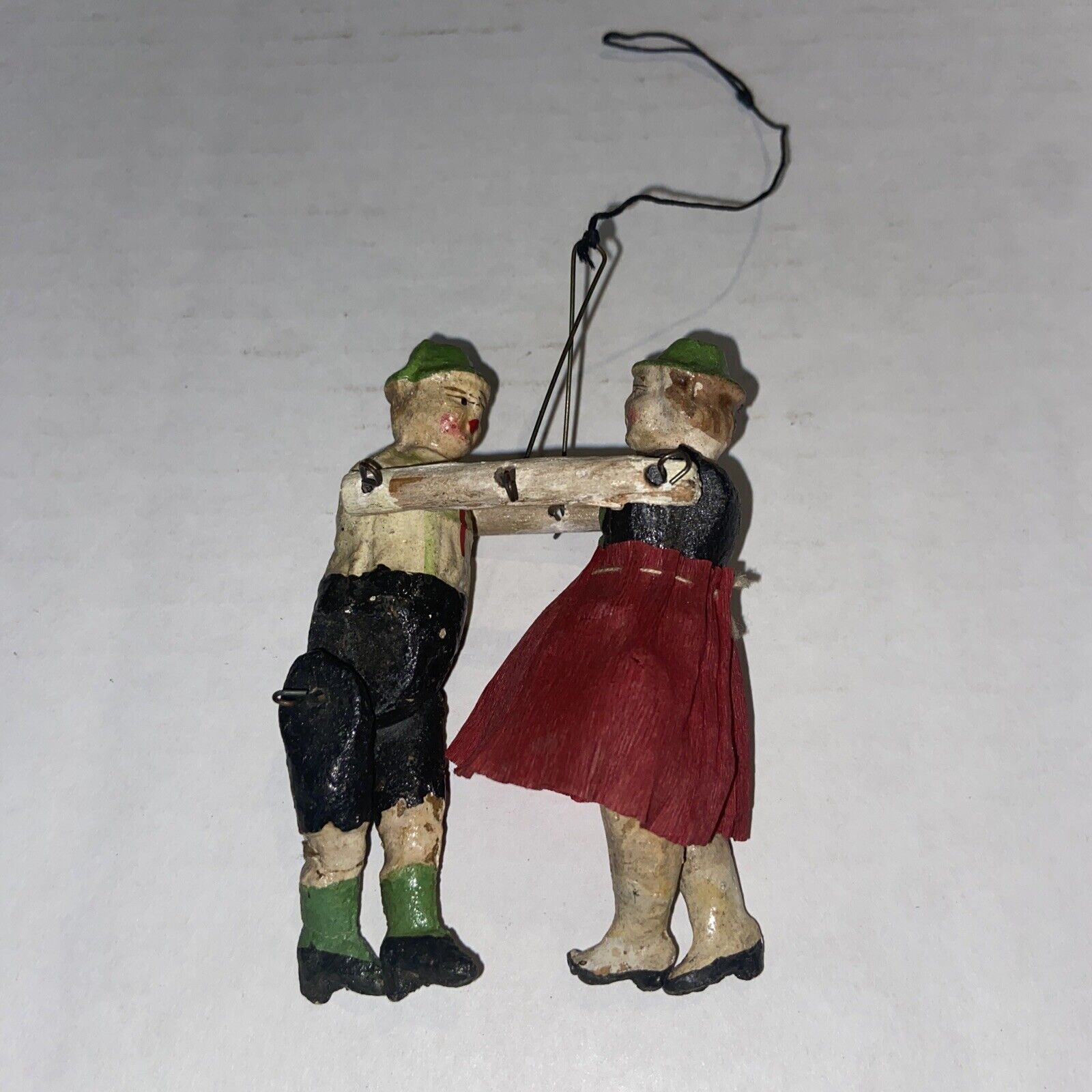 Antique 1900s GERMANY Dancers Christmas Ornament TOY ON WIRE Composition VTG #O