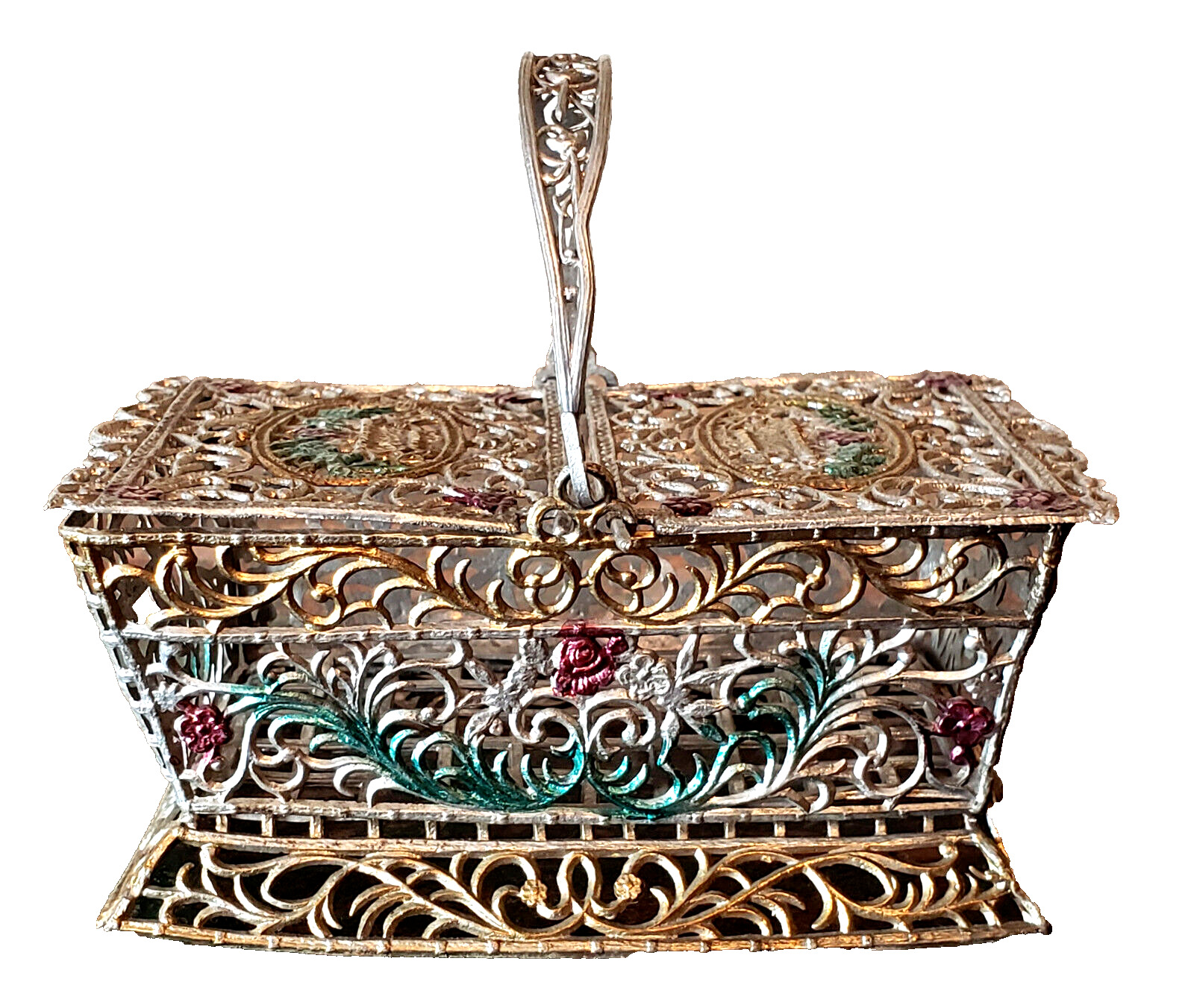 ANTIQUE 1900s DOLL Toy SOFT METAL Filigree PRETTY Basket GERMANY France